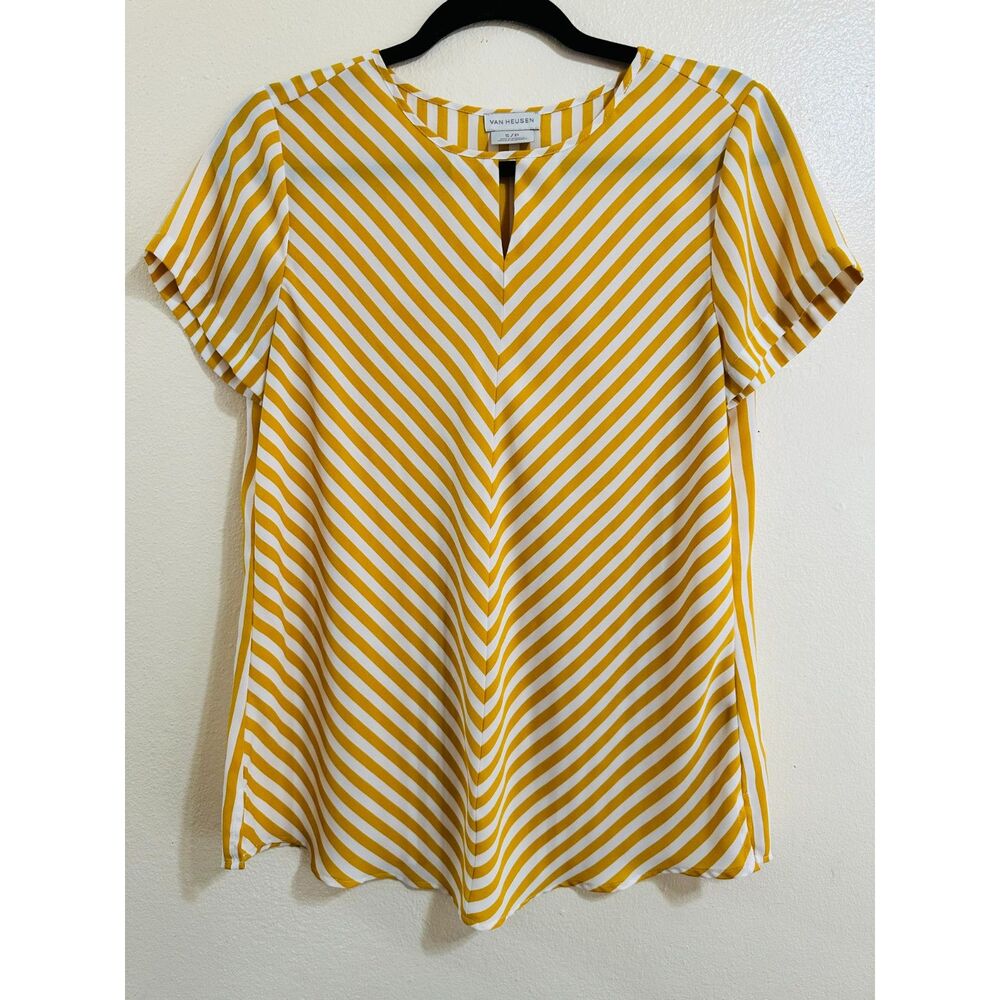 Van Heusen Women's Keyhole Cap Sleeve Chevron Striped Blouse Size S